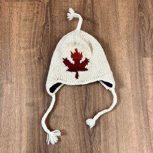 Kyber Maple Leaf Canadian Wool Ear Flap Fleece Lined Chullo White Hat